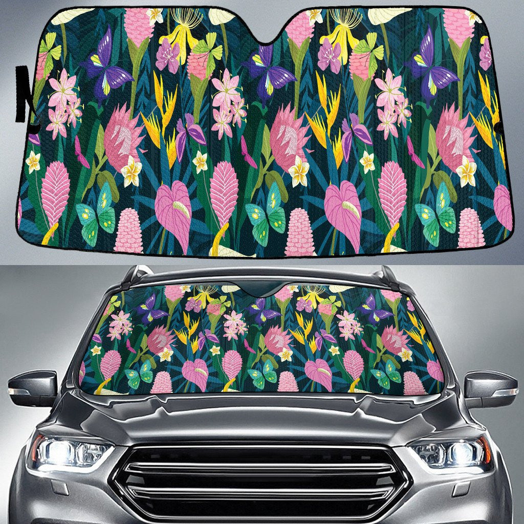 Colorful Butterfly And Pinky Flamingo Jewel Pagoda Ginger Car Sun Shades Cover Auto Windshield Coolspod