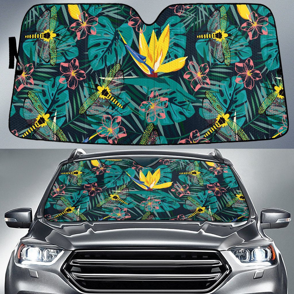 Dragonfly Over Bird Of Paradise Flower Car Sun Shades Cover Auto Windshield Coolspod