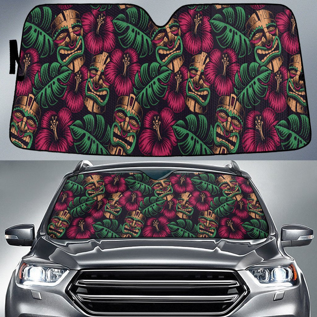 Scary Funny Tree Ghost Over Hibiscus And Monstera Car Sun Shades Cover Auto Windshield Coolspod