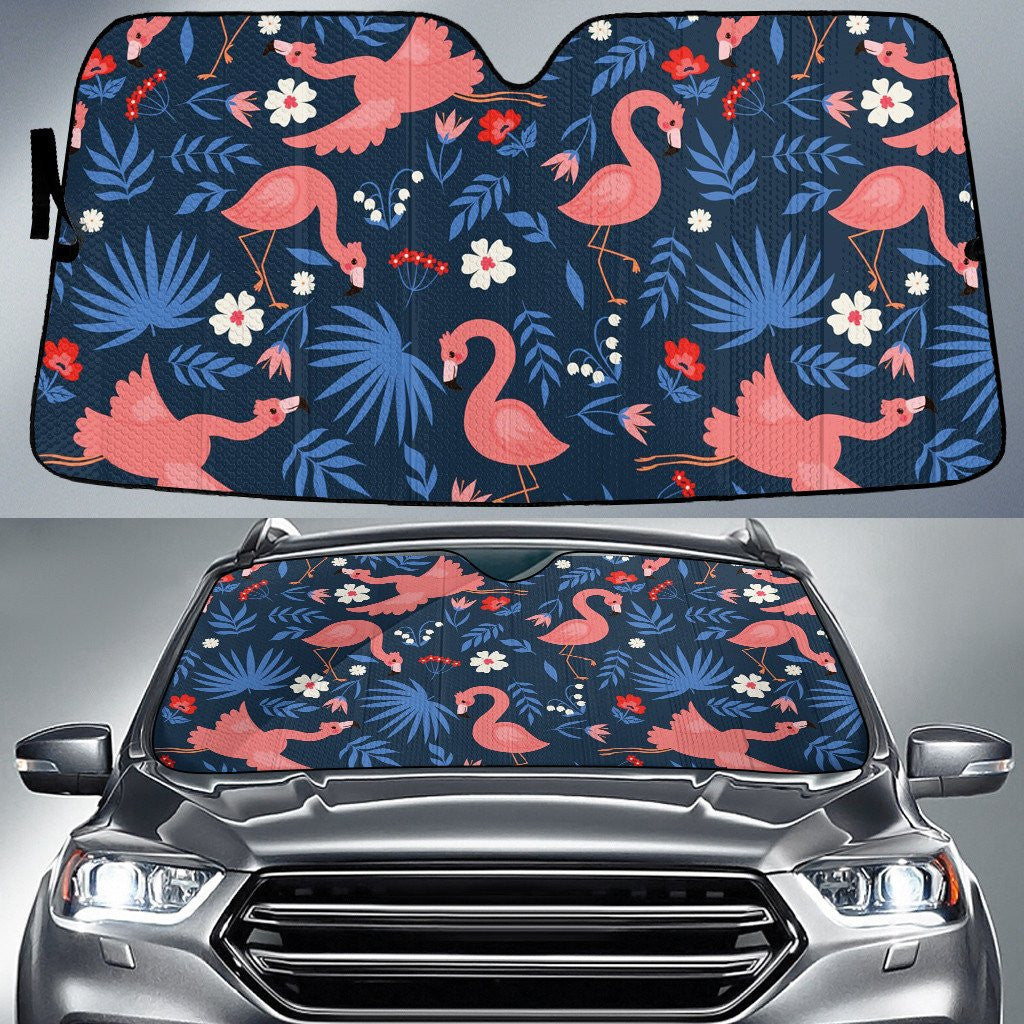 Shapes Of Pinky Flamingo And Tiny White Flower Car Sun Shades Cover Auto Windshield Coolspod