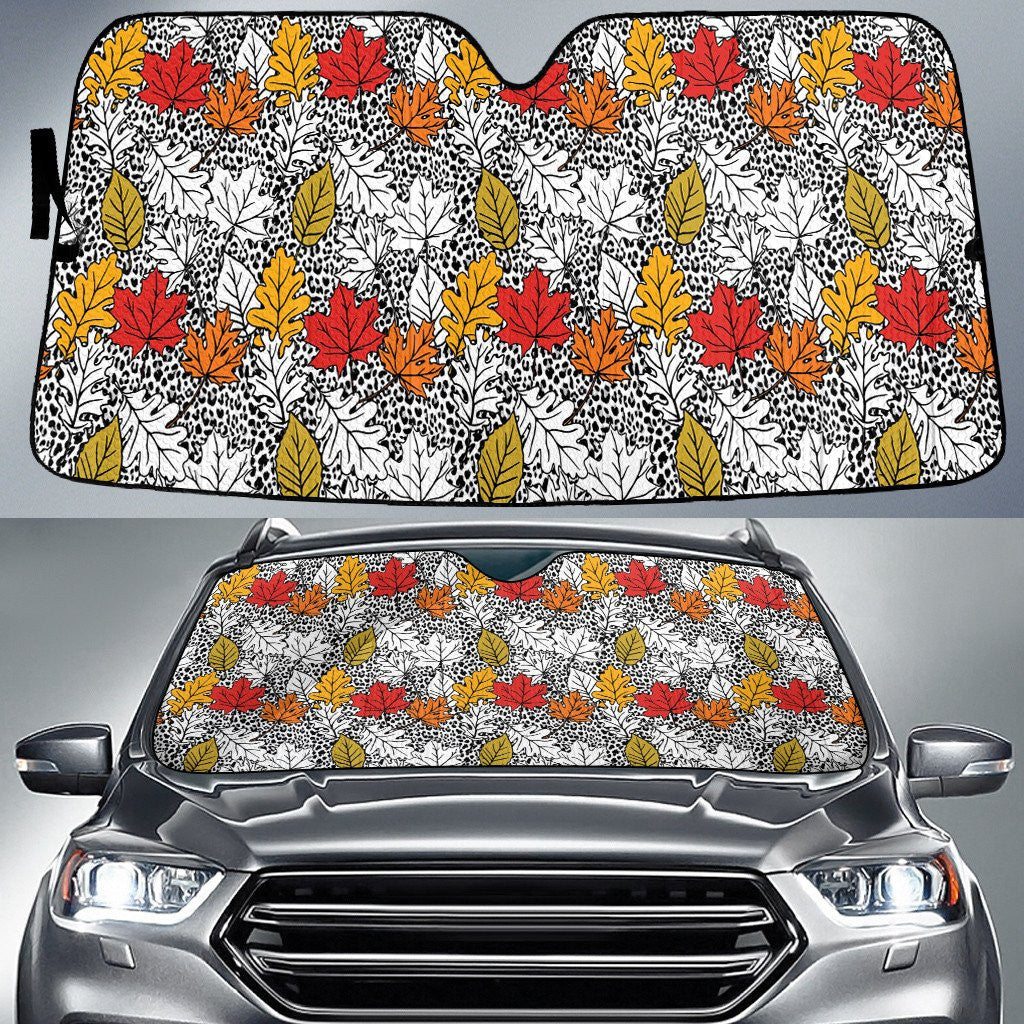 Colorful Maple Leafs Autumn Vibe Leopard Skin Texture Car Sun Shades Cover Auto Windshield Coolspod