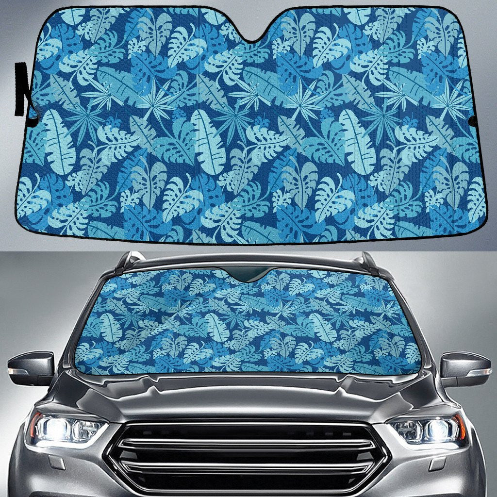 Tone Of Blue Monstera And Banana Leaf Car Sun Shades Cover Auto Windshield Coolspod