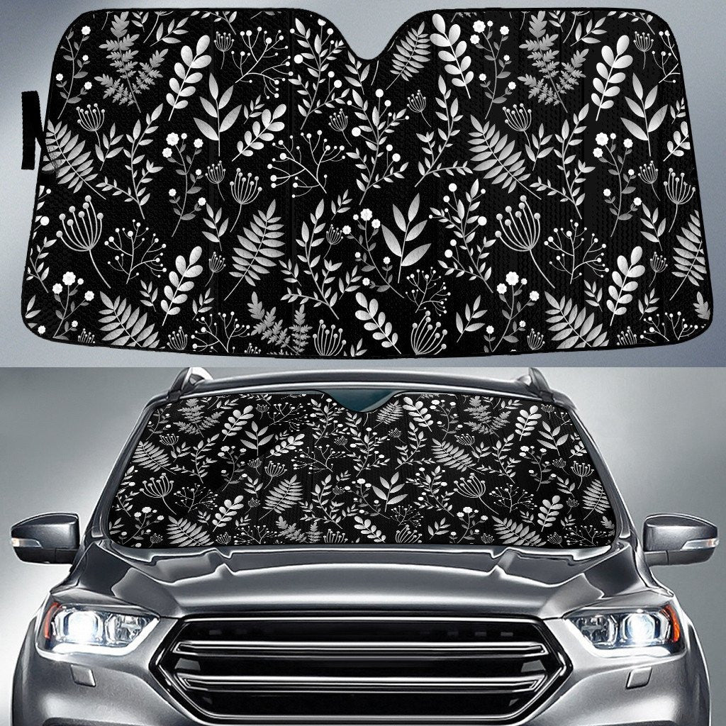 Black And White Fern And Spring Leaves Black Theme Car Sun Shades Cover Auto Windshield Coolspod