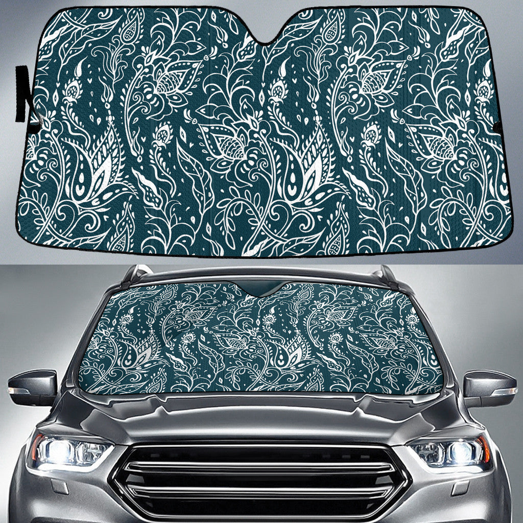 Tone Of Charcoal Vintage Paisley Flower Pattern Illustration Theme Car Sun Shades Cover Auto Windshield Coolspod