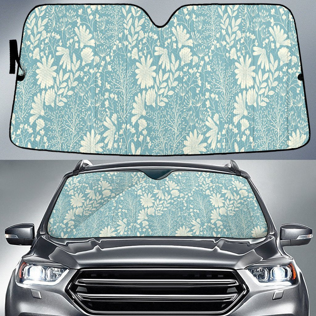 White Tropical Flowers Over Mint Theme Car Sun Shades Cover Auto Windshield Coolspod