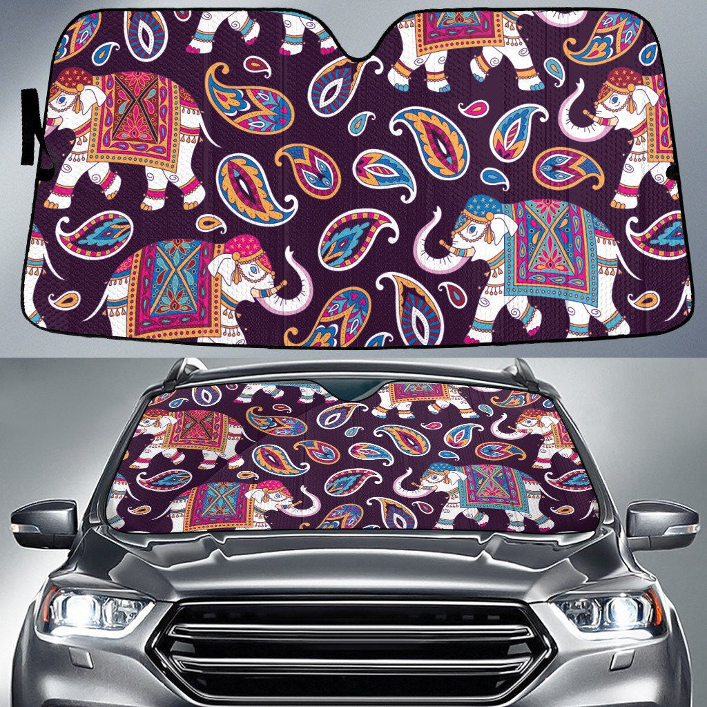 Aztec Elephants Vintage Paisley Pattern Purple Theme Car Sun Shades Cover Auto Windshield Coolspod