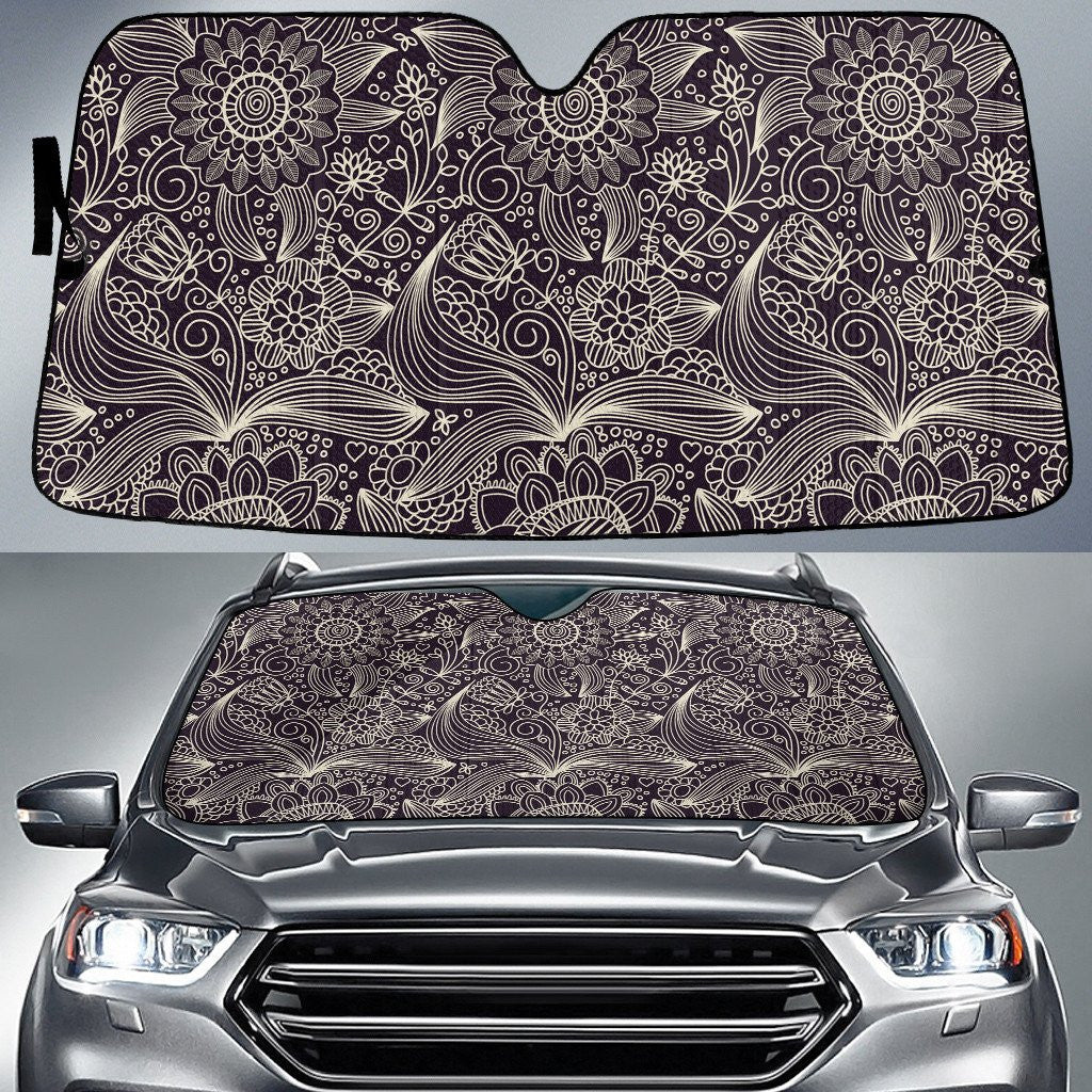 Black And Gold Line Flower Plant Car Sun Shades Cover Auto Windshield Coolspod