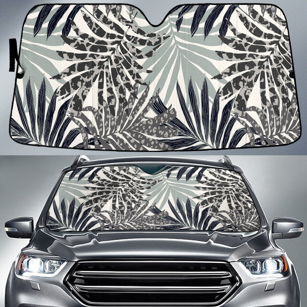 Black And Grey Classic Palm Leave Tropical Leave White Car Sun Shades Cover Auto Windshield Coolspod
