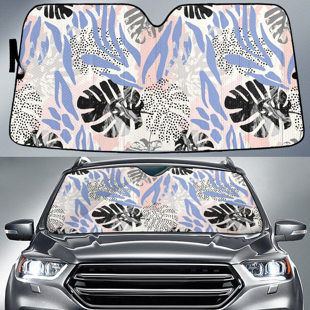 Black Monstera Leaf And Dot Pattern Pink Theme Car Sun Shades Cover Auto Windshield Coolspod