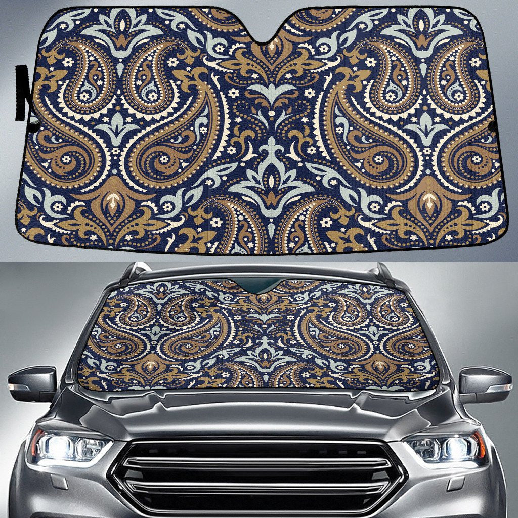 Brown Vintage Paisley Pattern Black Theme Car Sun Shades Cover Auto Windshield Coolspod