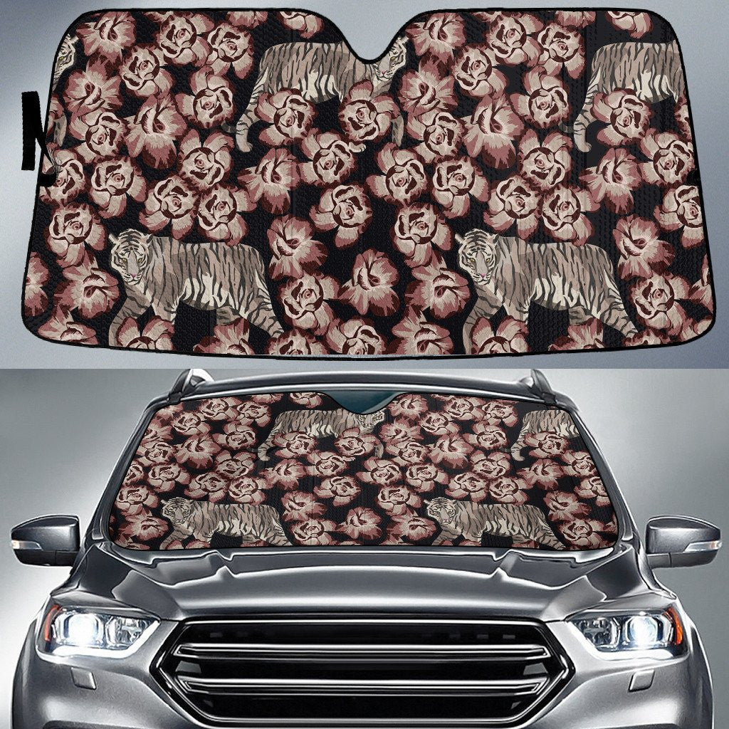Big Tiger Over Dried Roses Forest Black Theme Car Sun Shades Cover Auto Windshield Coolspod