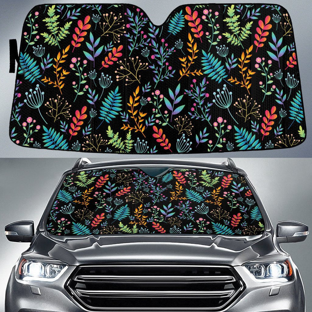 Multicolor Tropical Leaves Summer Pattern Black Car Sun Shades Cover Auto Windshield Coolspod