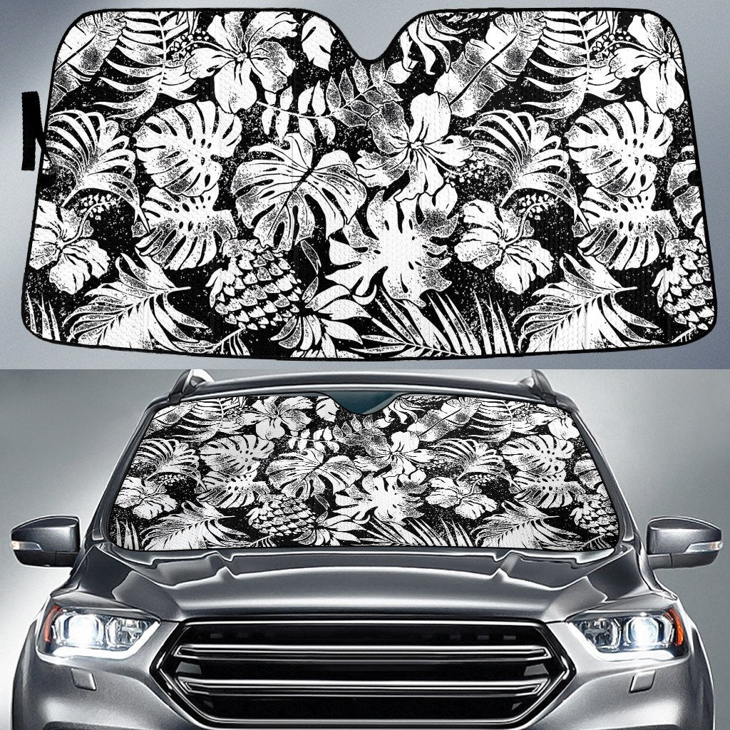 Black And White Monstera Leaf And Pineapple Fruit Car Sun Shades Cover Auto Windshield Coolspod