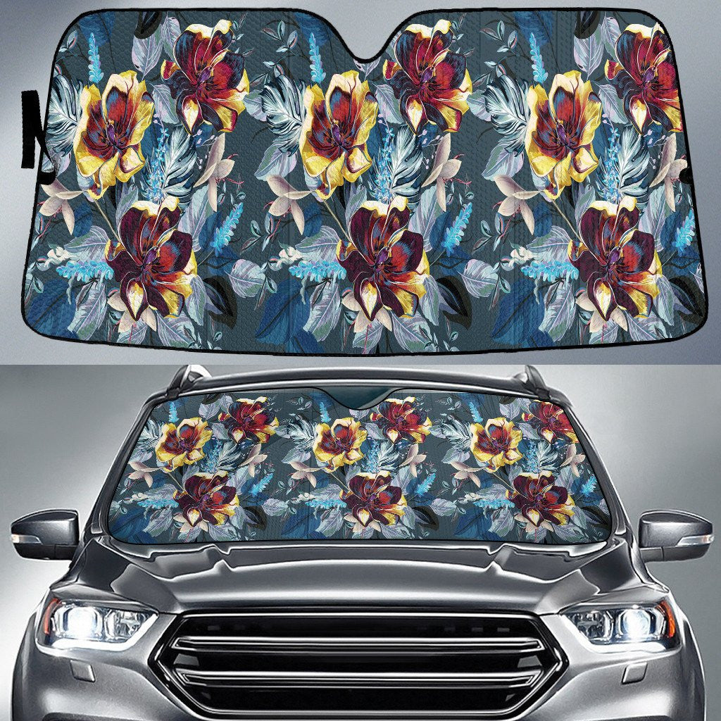 Dried Chinese Hibiscus Flower Charcoal Theme Car Sun Shades Cover Auto Windshield Coolspod