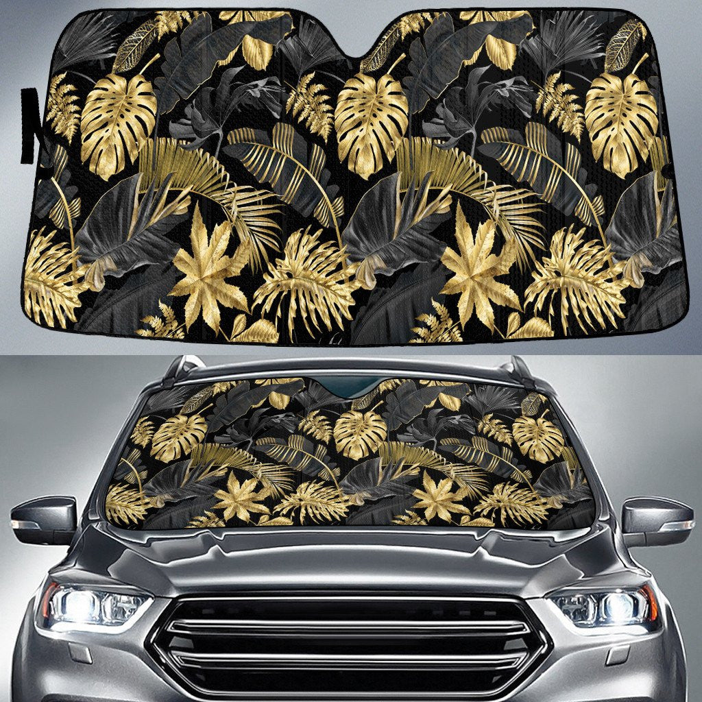 Gold Monstera Leaf And Black Banana Leaf Car Sun Shades Cover Auto Windshield Coolspod