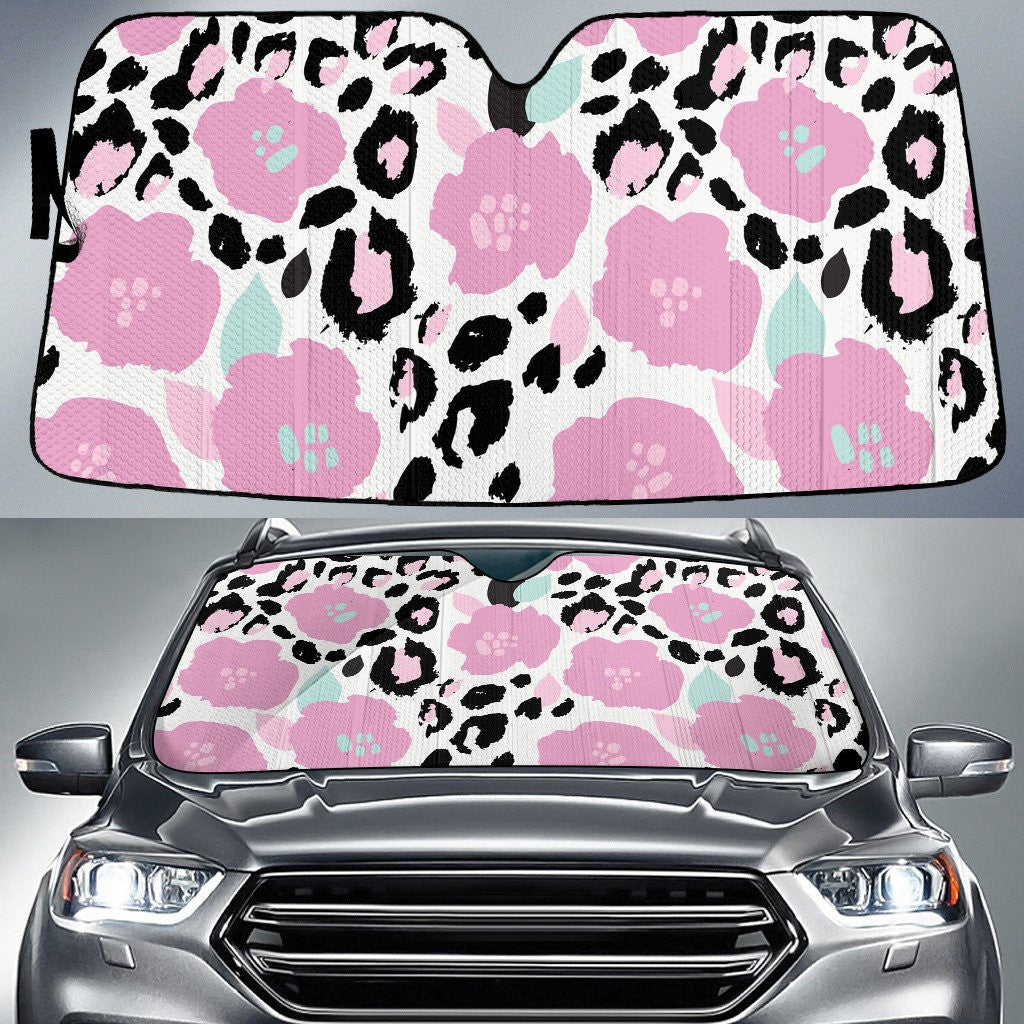 Pinky Hawaiian Hibiscus Flower And Leopard Skin Texture Car Sun Shades Cover Auto Windshield Coolspod