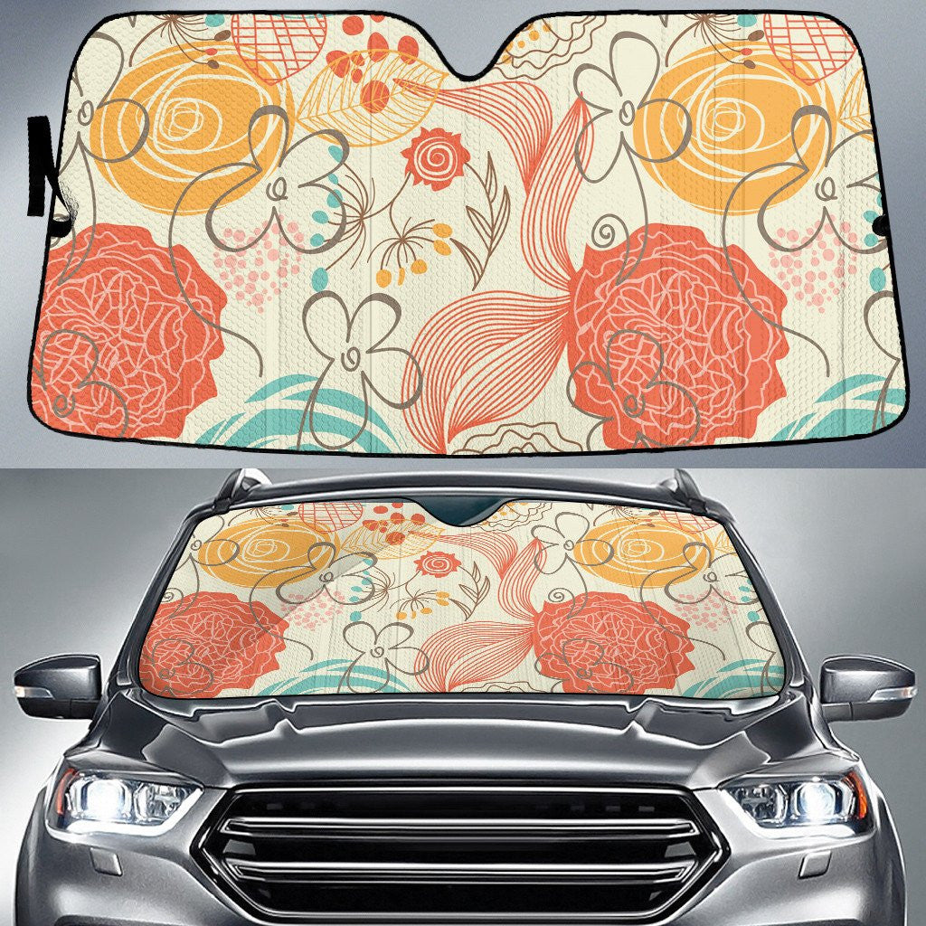 Multicolor Roses And Flower Hand Drawing Style Car Sun Shades Cover Auto Windshield Coolspod