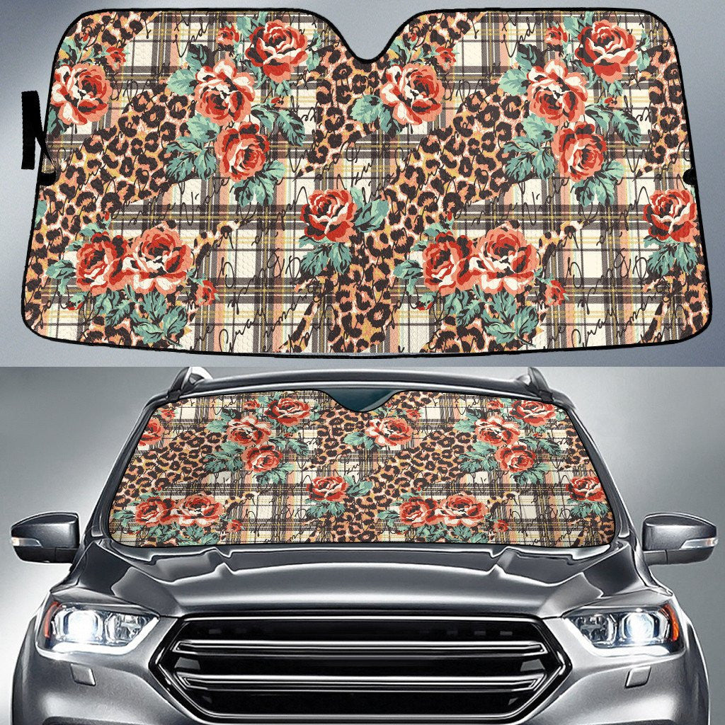 Red Roses Bush Over Leopard Pattern All Over Print Car Sun Shades Cover Auto Windshield Coolspod