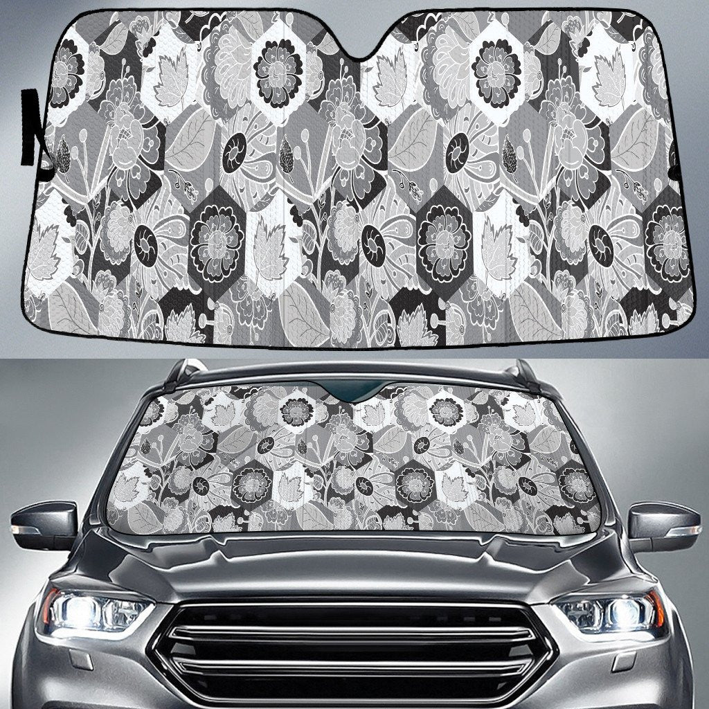 Grey Tone Flowers And Leaf Simulations Car Sun Shades Cover Auto Windshield Coolspod