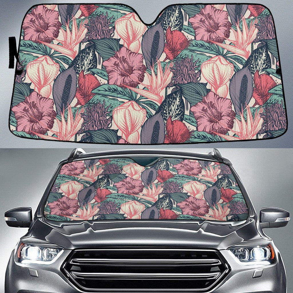 Bird Of Paradise And Chinese Hibiscus Flower Hand Drawing Style Car Sun Shades Cover Auto Windshield Coolspod