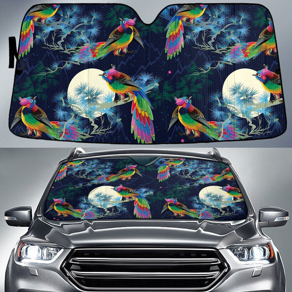 Colorful Parrots Over Amazing Moon At Night Car Sun Shades Cover Auto Windshield Coolspod