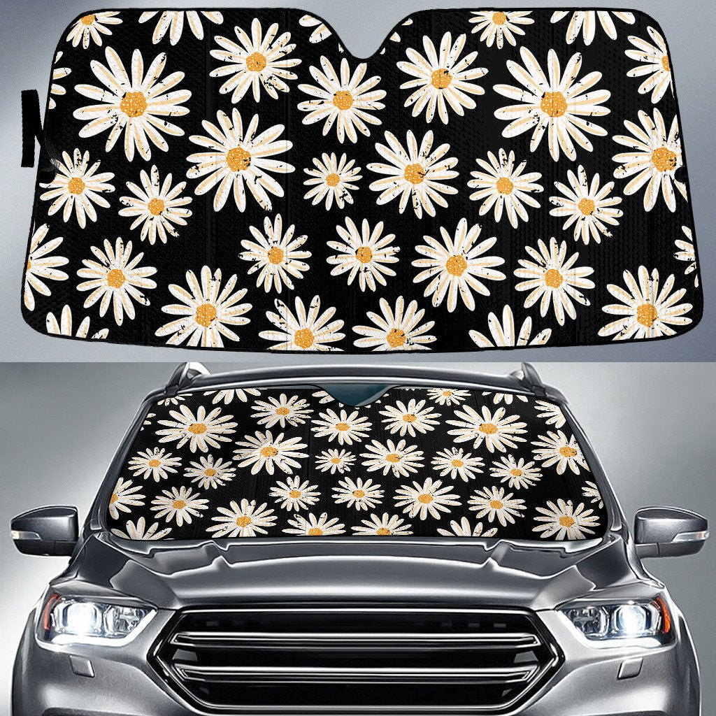 White Daisy Flower Black Theme Summer Time Car Sun Shades Cover Auto Windshield Coolspod