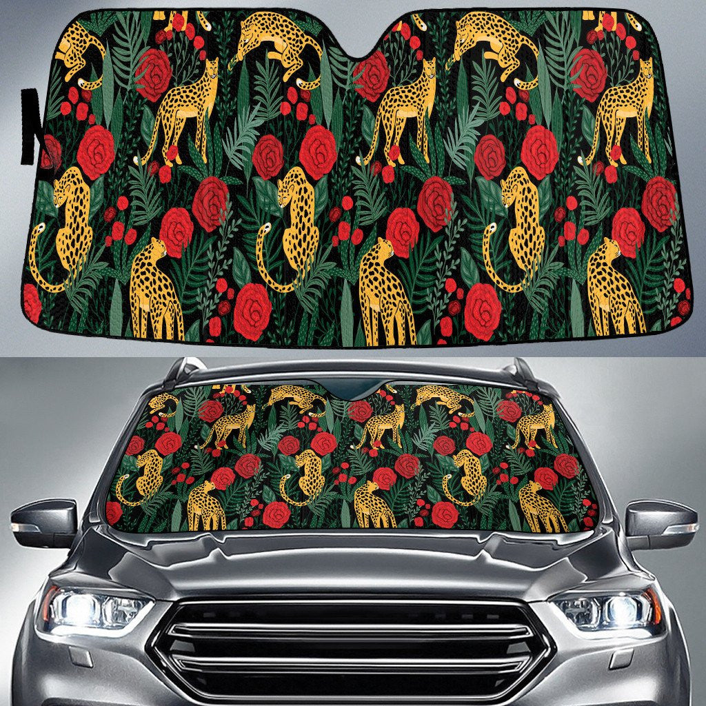 Shapes Of Mighty Cheetah In Roses Forest Car Sun Shades Cover Auto Windshield Coolspod