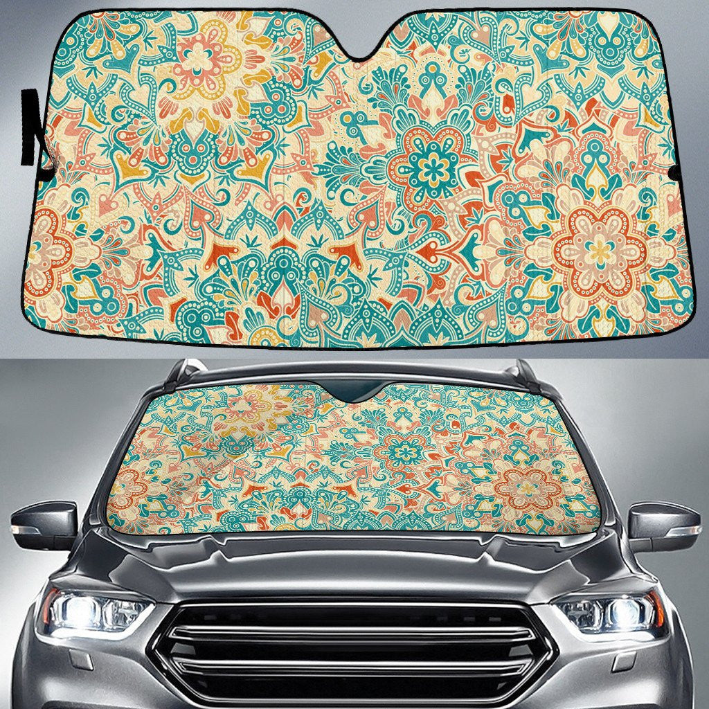 Tone Of Yellow Vintage Paisley Pattern Illustration Car Sun Shades Cover Auto Windshield Coolspod