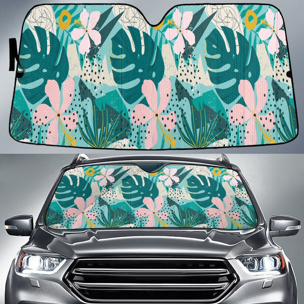 Large Hawaiian Hibiscus Flower And Monstera Leaf Car Sun Shades Cover Auto Windshield Coolspod