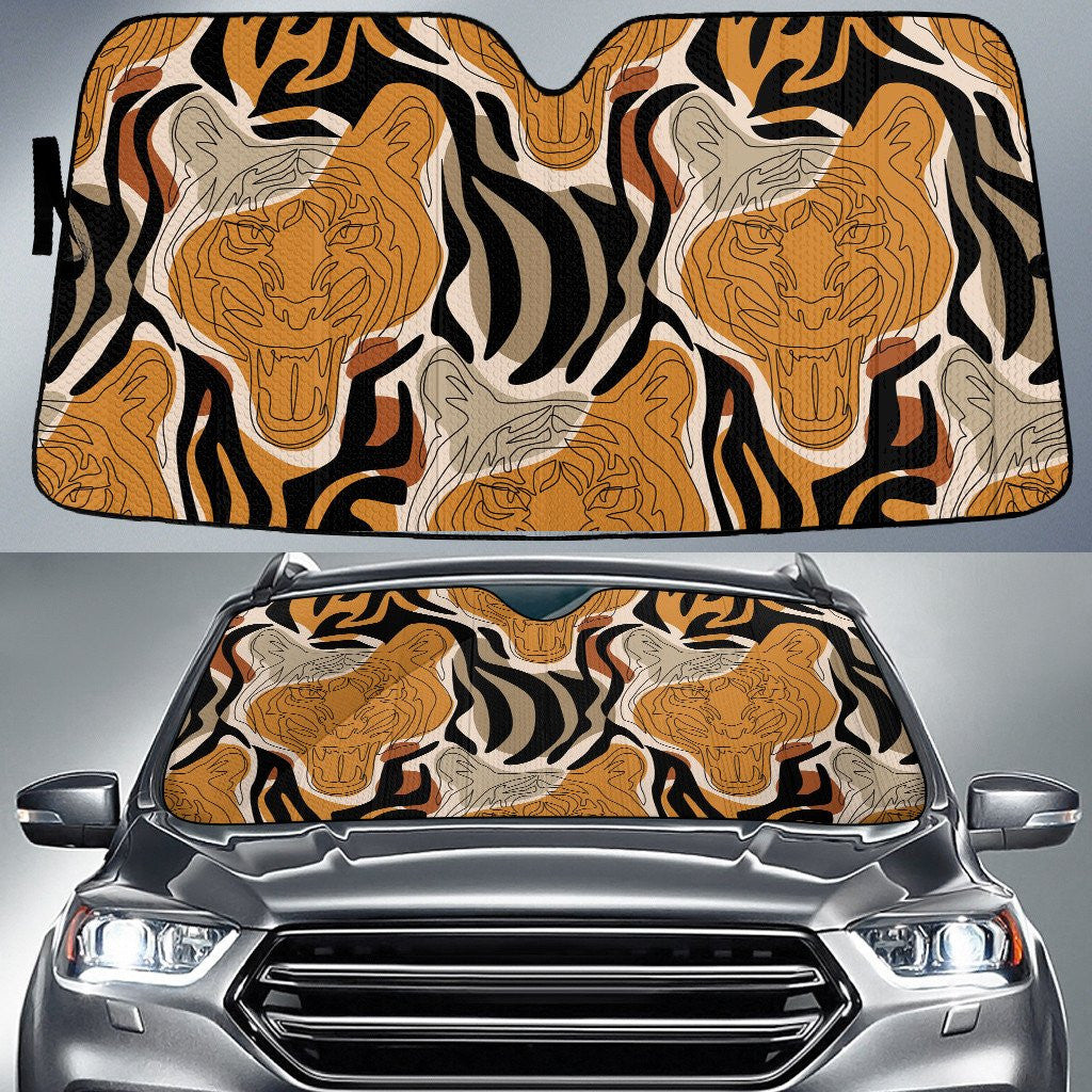 Mighty Tiger Face Brown Tone Zebra Skin Texture Car Sun Shades Cover Auto Windshield Coolspod