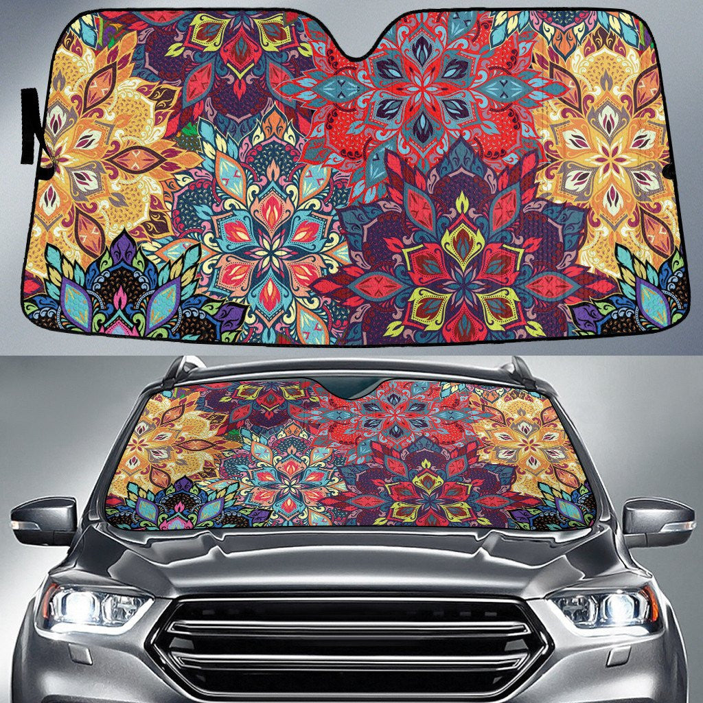 Colorful Mirrored Vintage Paisley Pattern Illustration Theme Car Sun Shades Cover Auto Windshield Coolspod