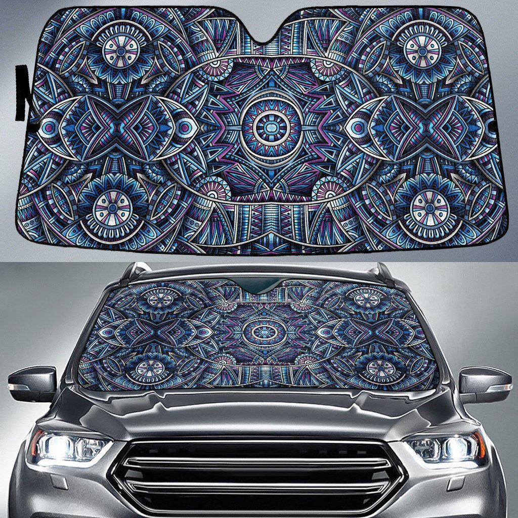 Blue Geometric Pattern Paisley Texture Car Sun Shades Cover Auto Windshield Coolspod