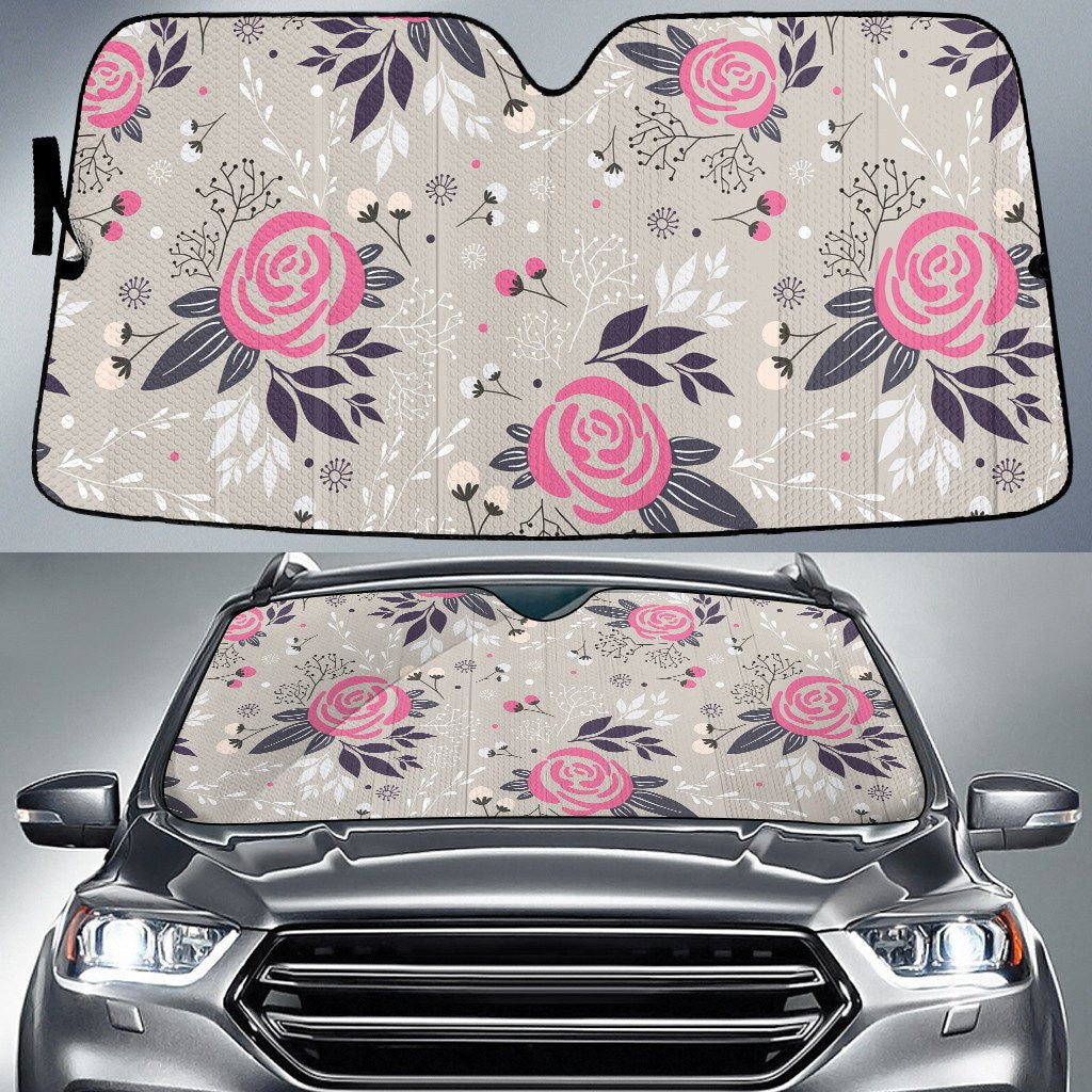 Pink Rose Flower White Leaf Grey Theme Car Sun Shades Cover Auto Windshield Coolspod
