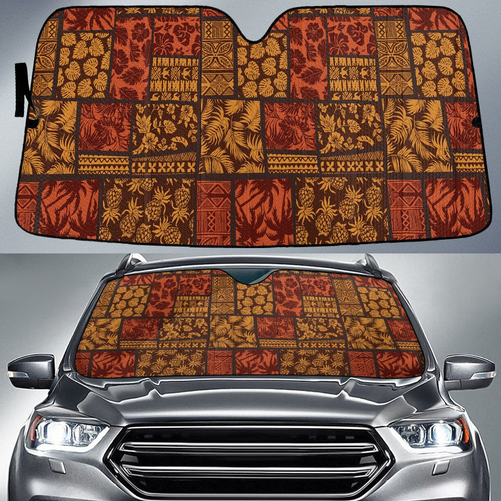 Pineapple And Hibiscus Flower And Tropical Leave Square Pattern Car Sun Shades Cover Auto Windshield Coolspod