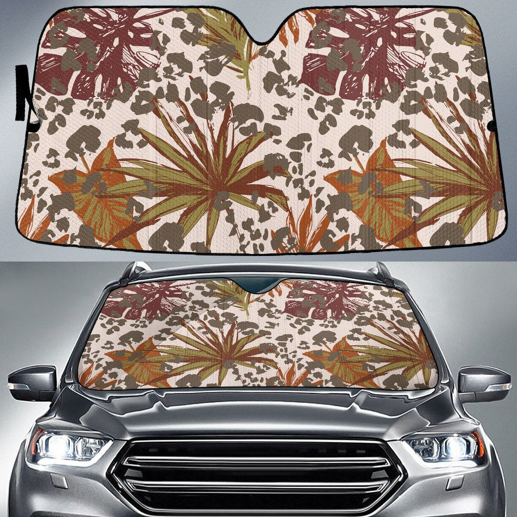 Coconut Palm Leave Over Brown Leopard Pattern Car Sun Shades Cover Auto Windshield Coolspod