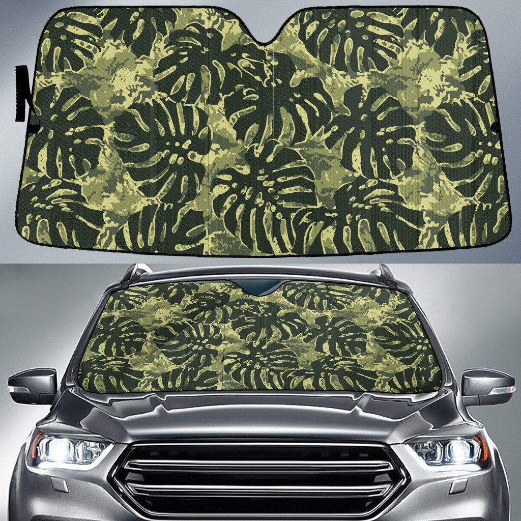 Monstera Leaves Over Camoflag Pattern Car Sun Shades Cover Auto Windshield Coolspod