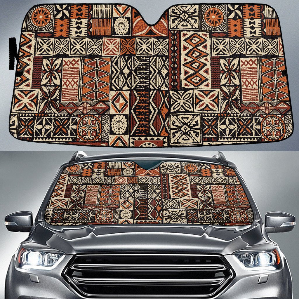 Brown And Orange Aztec Vintage Style Pattern Car Sun Shades Cover Auto Windshield Coolspod