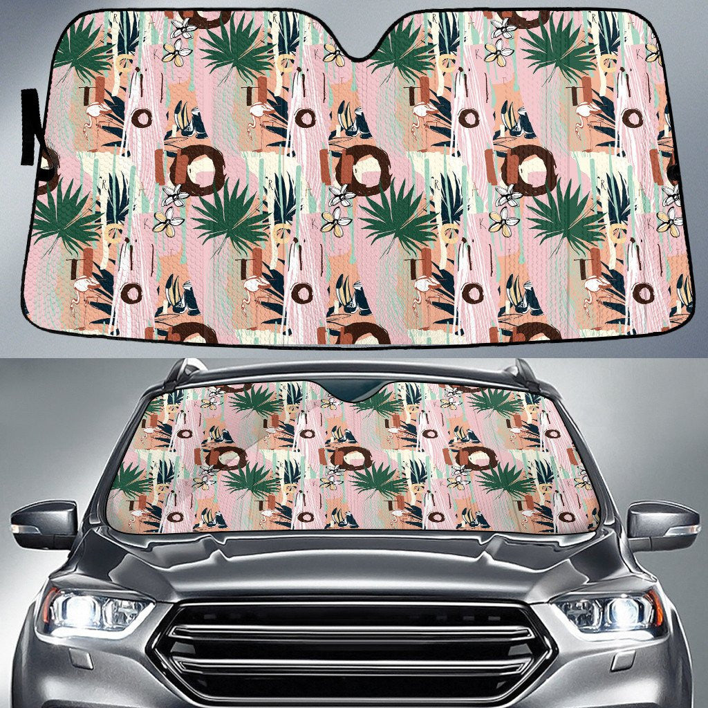 Couple Of Parrots And Flamingo Acera Leaf Over Orange Leopard Skin Pattern Car Sun Shades Cover Auto Windshield Coolspod