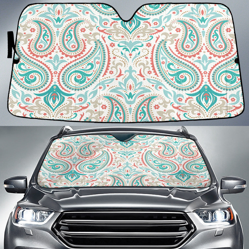 Colorful Vintage Paisley Pattern White Theme Car Sun Shades Cover Auto Windshield Coolspod