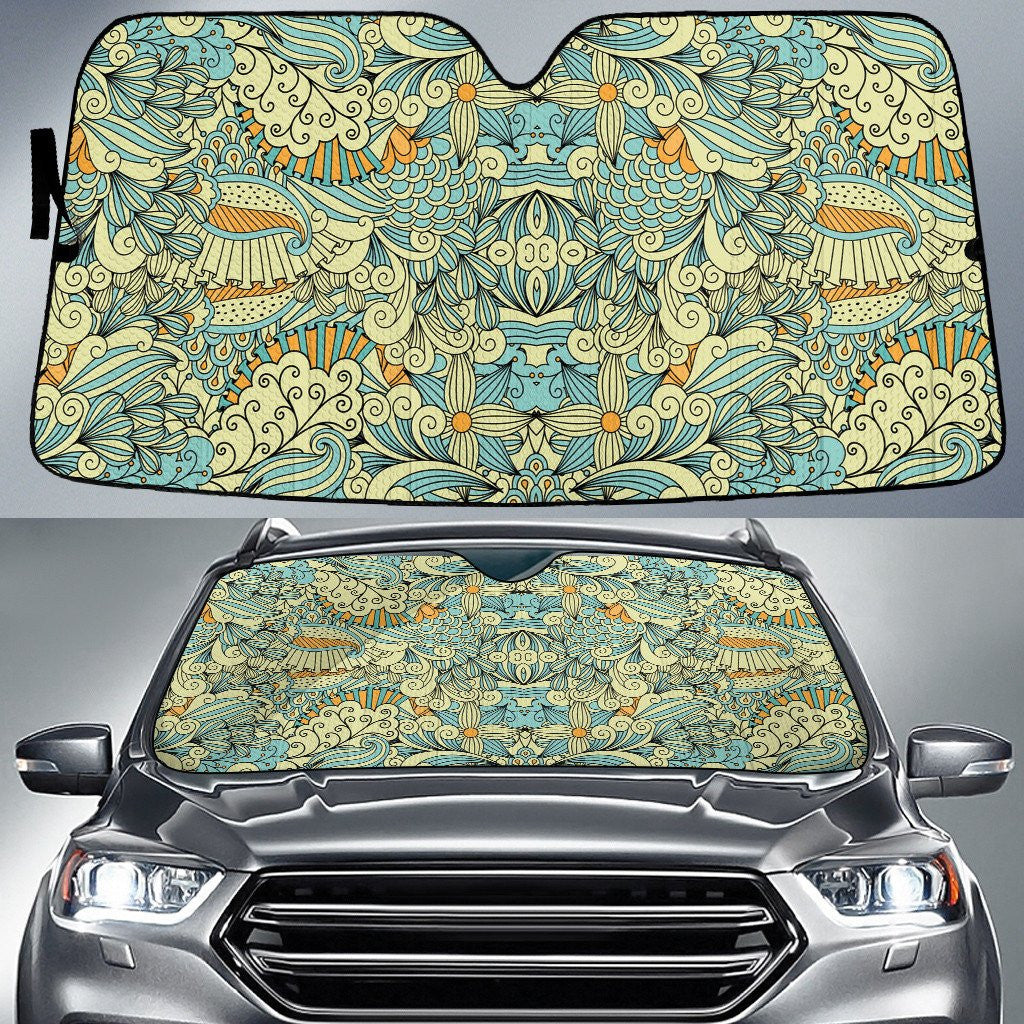 Yellow Tone Mirror Pattern Spring Stylized Flower Car Sun Shades Cover Auto Windshield Coolspod
