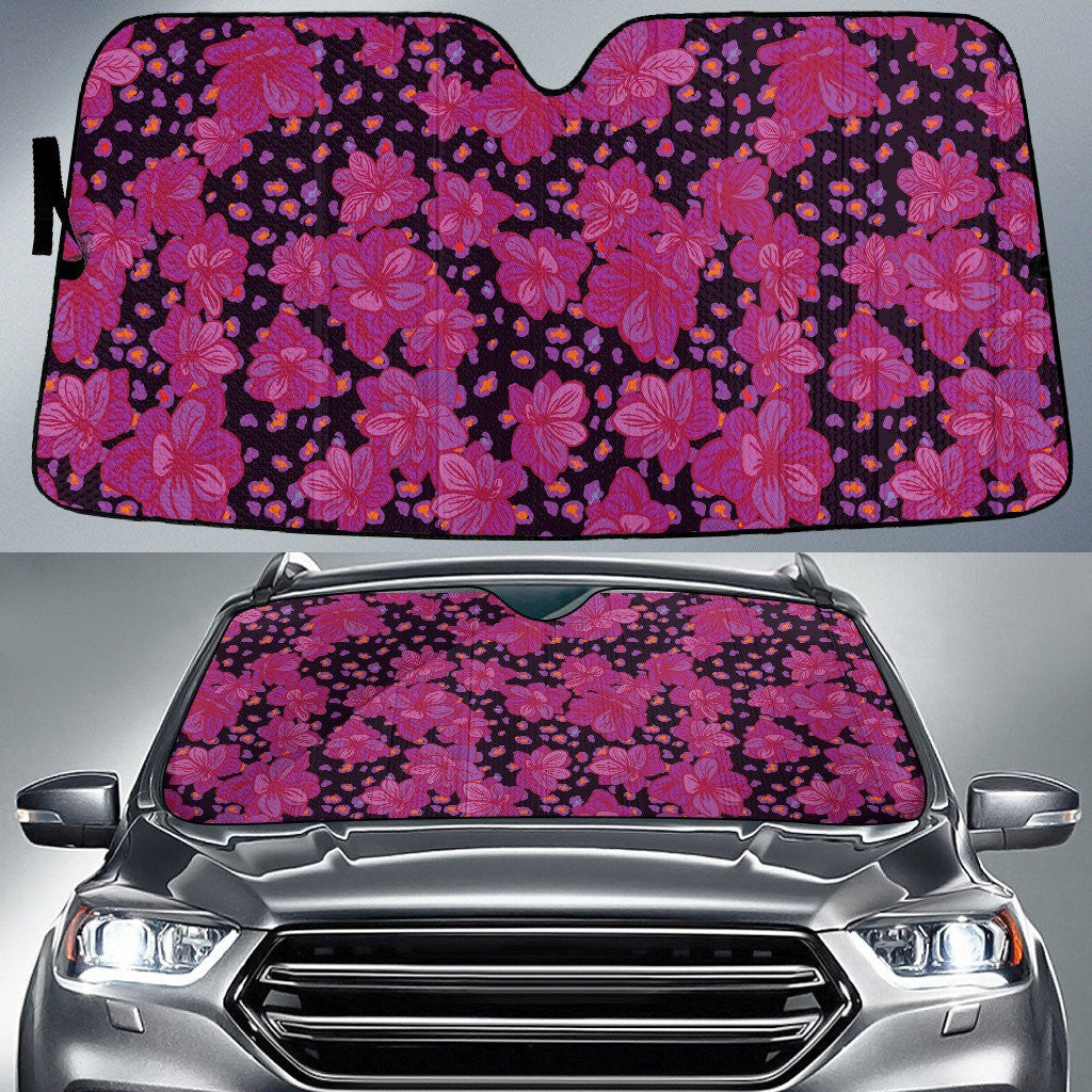 Dark Pink Hawaiian Hibiscus Black Leopard Skin Texture Car Sun Shades Cover Auto Windshield Coolspod