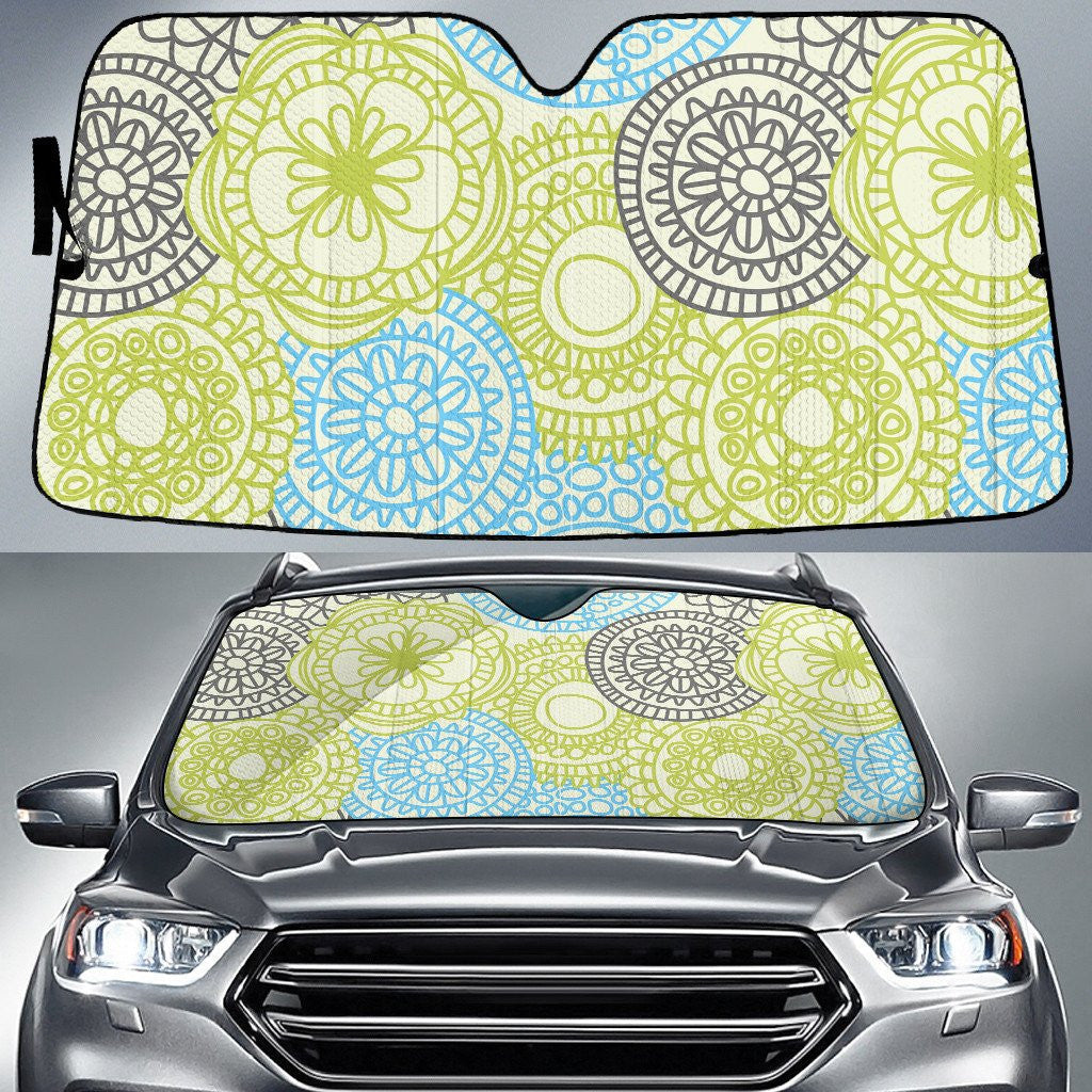 Green And Blue Flower Artistic Style Hand Drawing Pencil Line Car Sun Shades Cover Auto Windshield Coolspod