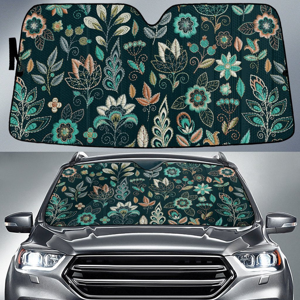 Forest Green Tropical Flower And Leaves Peacock Feather Car Sun Shades Cover Auto Windshield Coolspod