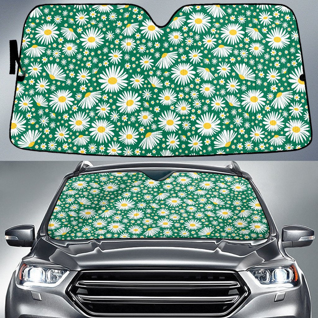 White Daisy Flower Green Theme Summer Time Car Sun Shades Cover Auto Windshield Coolspod