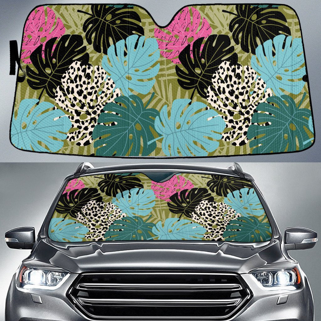 Multicolor Monstera Leaves Over Acera Leaf Car Sun Shades Cover Auto Windshield Coolspod