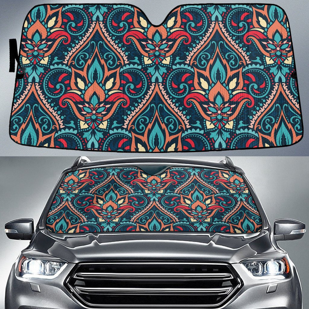 Colorful Mirrored Vintage Paisley Pattern Illustration Texture Car Sun Shades Cover Auto Windshield Coolspod