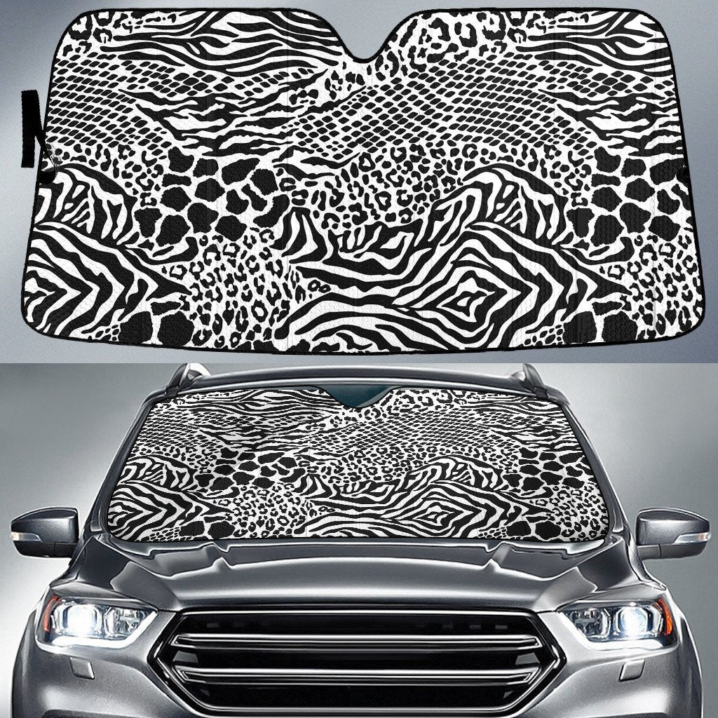 Black And White Classic Leopard Zebra And Snake Skin Texture Car Sun Shades Cover Auto Windshield Coolspod