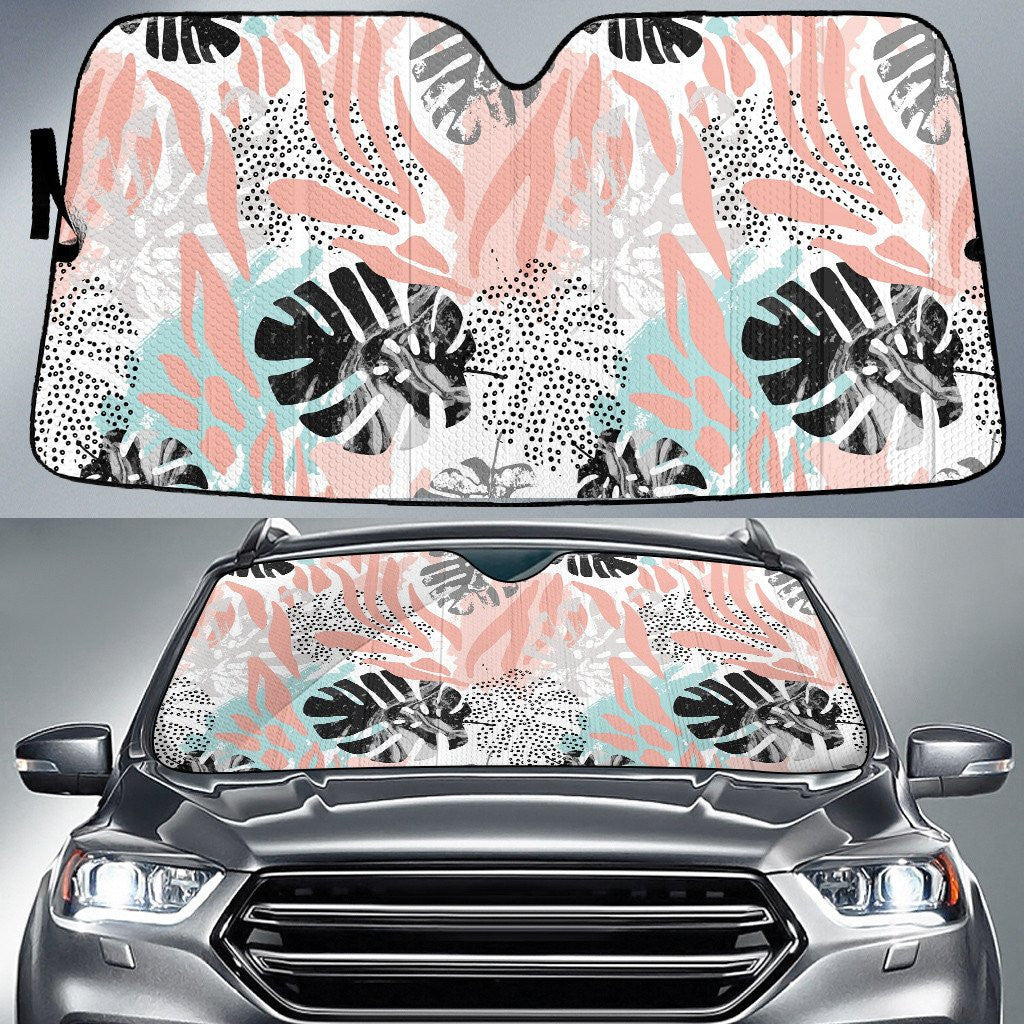 Black Monstera Leaf And Dot Pattern White Theme Car Sun Shades Cover Auto Windshield Coolspod