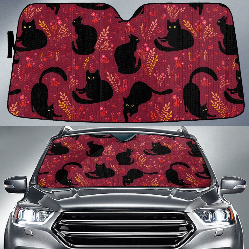 Shapes Of Black Cats In Garden Red Theme Car Sun Shades Cover Auto Windshield Coolspod