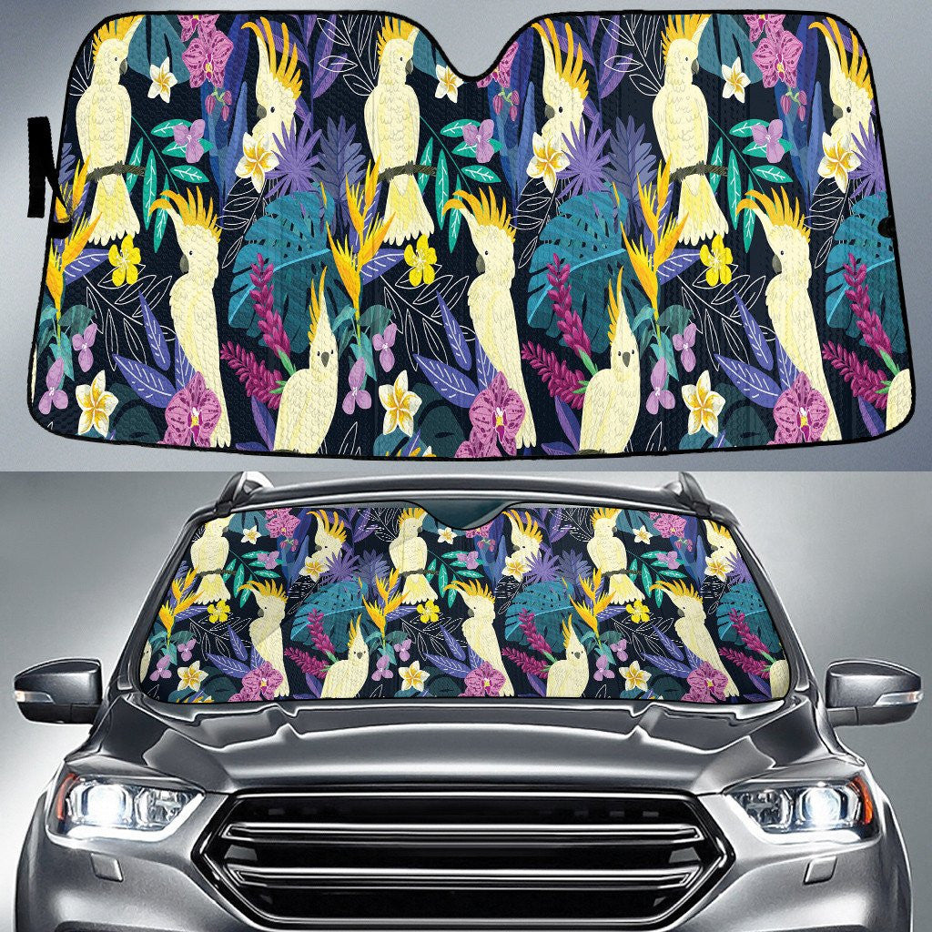 Yellow Parrot Over Purple Fan Palm Leave Car Sun Shades Cover Auto Windshield Coolspod